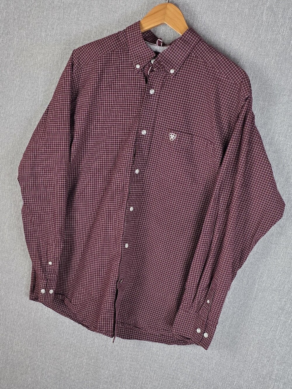 Ariat Pro Series Maroon/White Check Button Down Shirt Mems Sz L